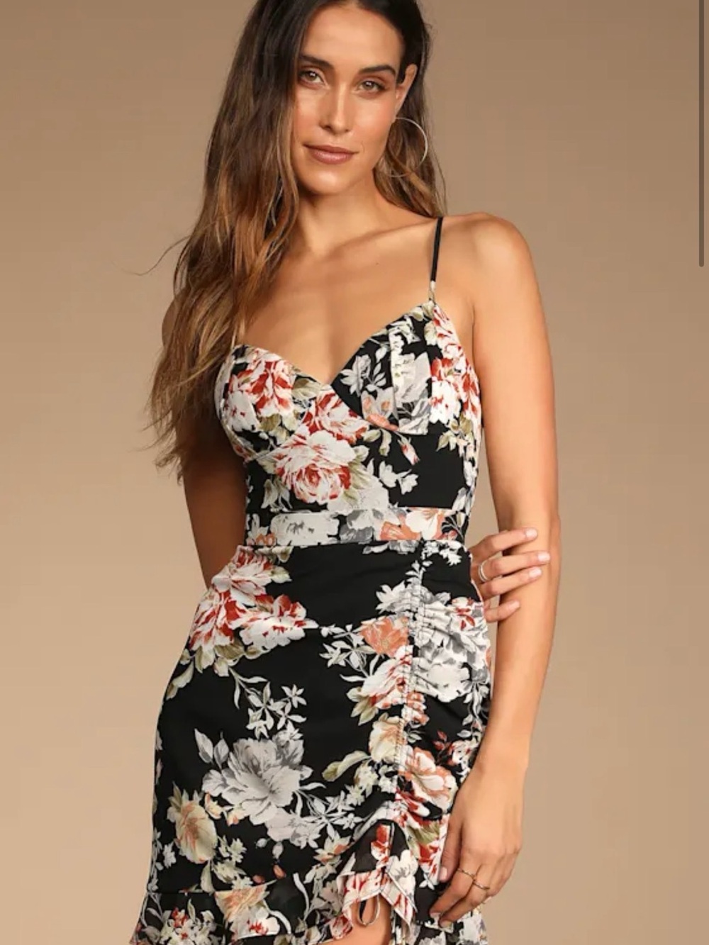 Lulu's Black Floral Spaghetti Strap Mini Dress